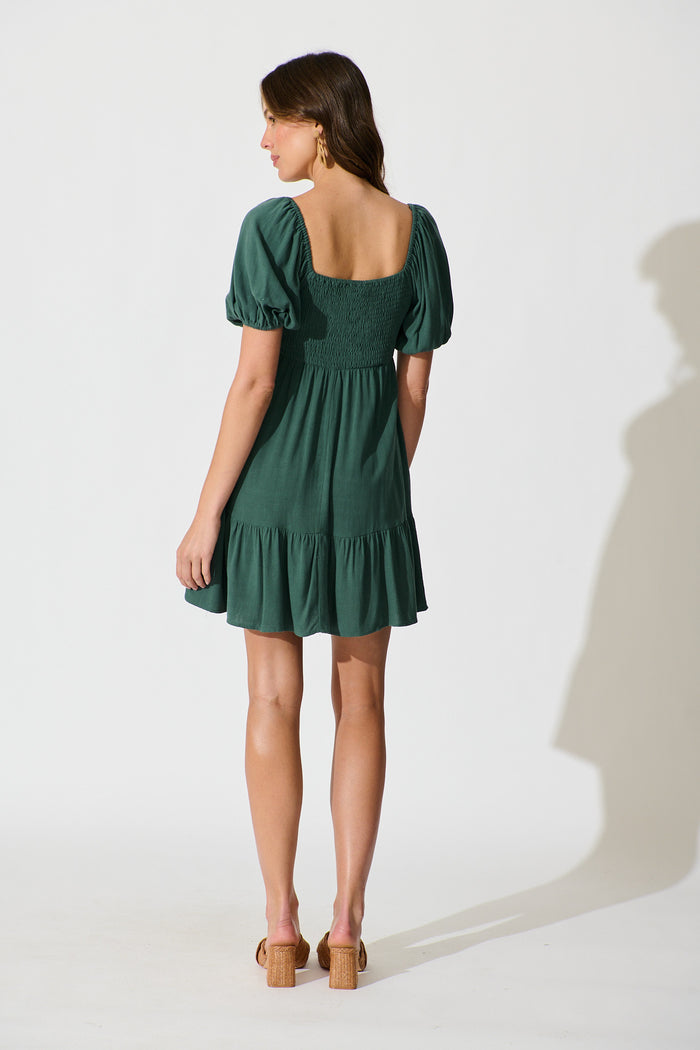 slim fit dress slacks Joy Dress in Green Linen Blend