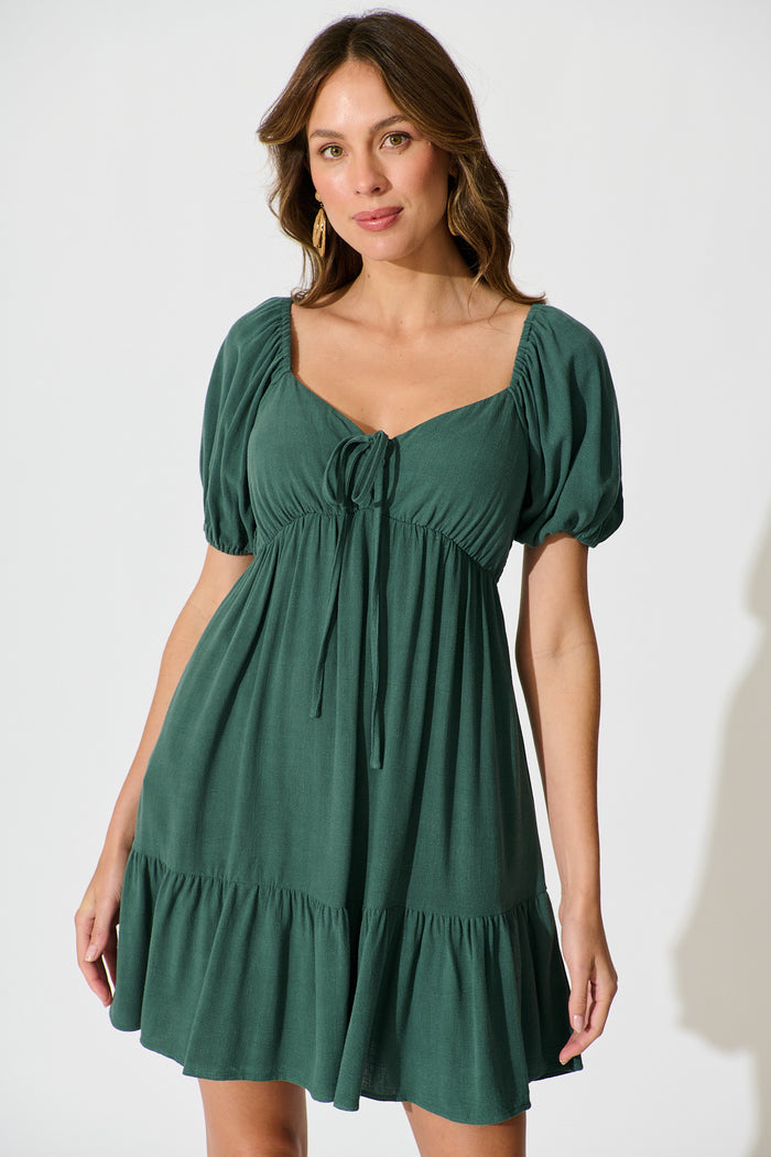 Joy Dress In Green Linen Blend front