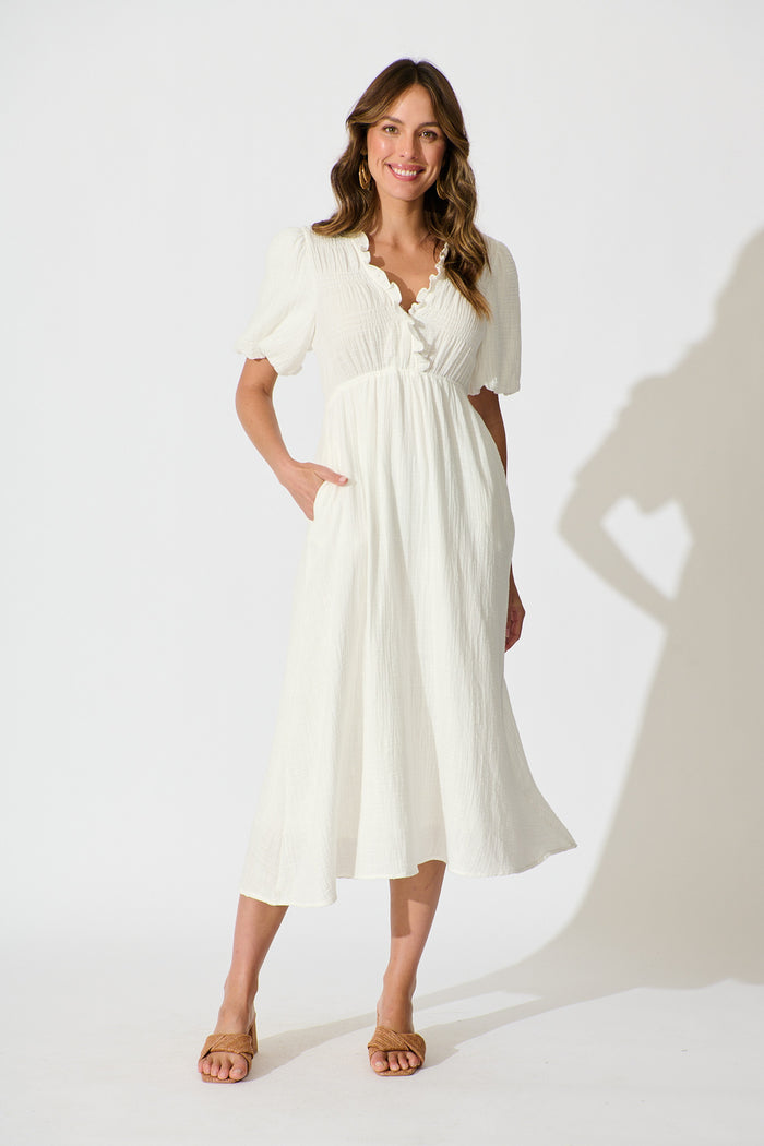 Shellby Midi Dress in White Cotton full length