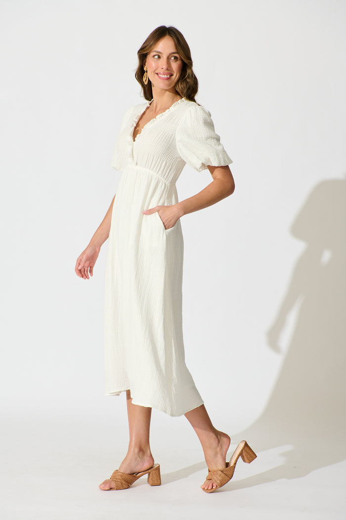 Shellby Midi Dress in White Cotton side