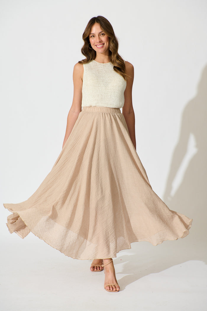 Leora Maxi Skirt in Taupe Cotton full length