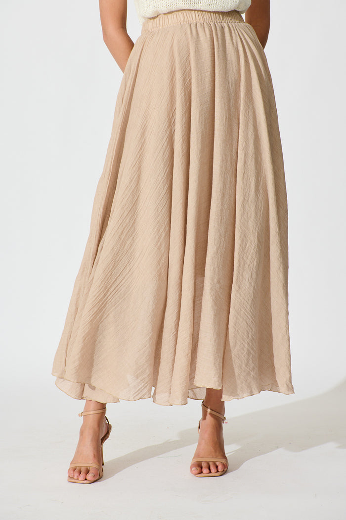 Leora Maxi Skirt in Taupe Cotton front