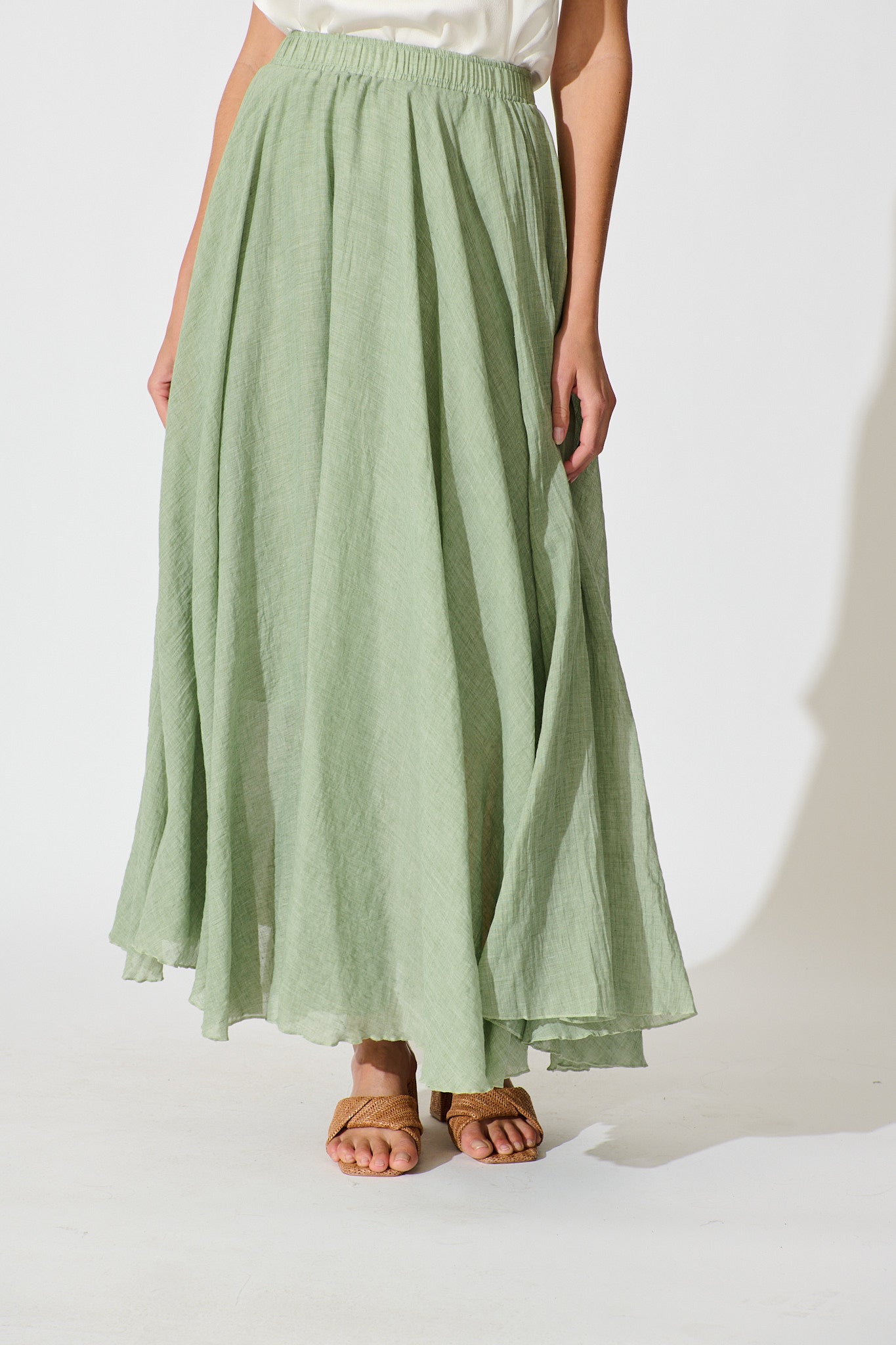 Leora Maxi Skirt in Sage Cotton front