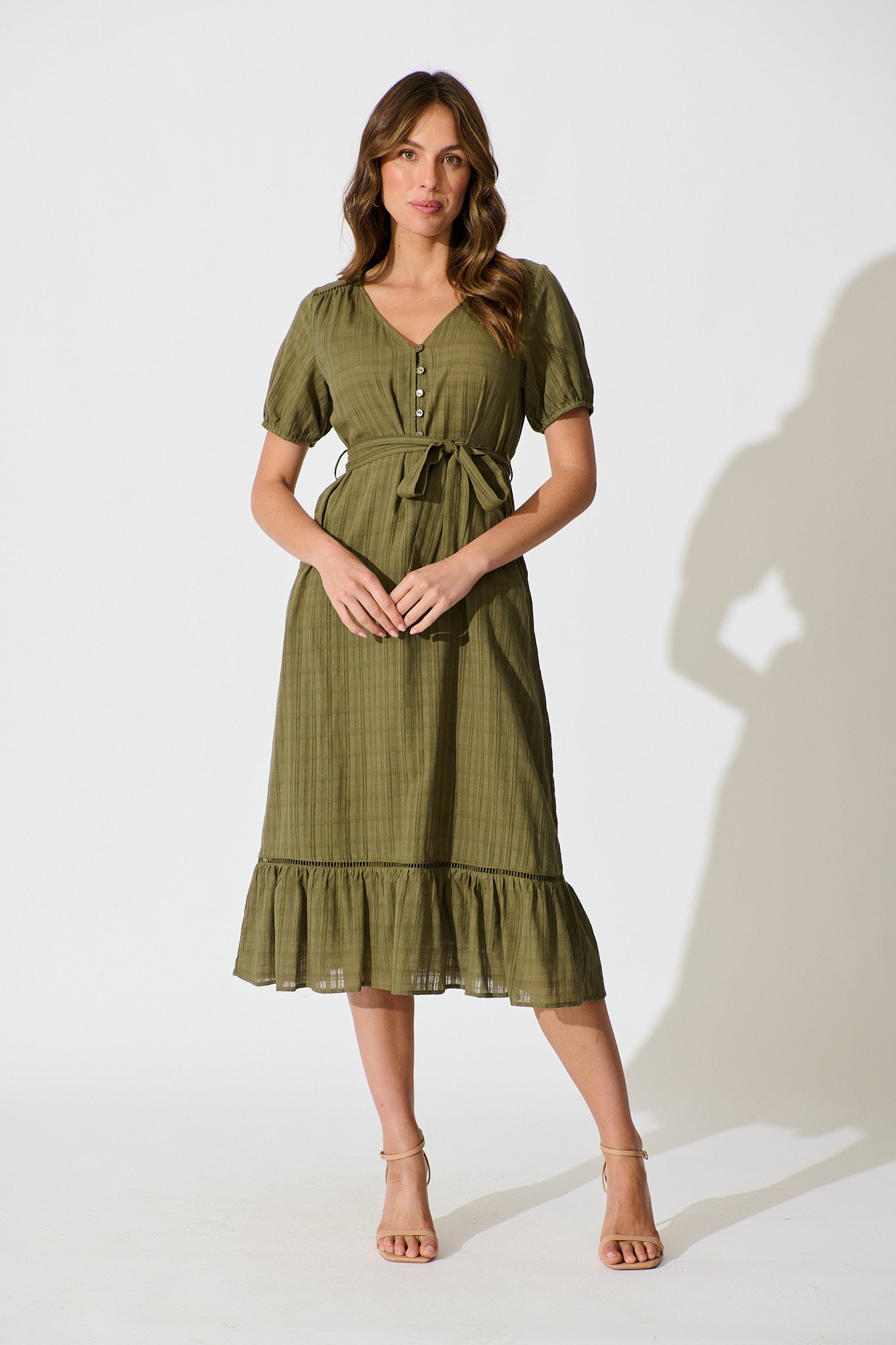 Zafira Maxi Dress in Khaki Cotton