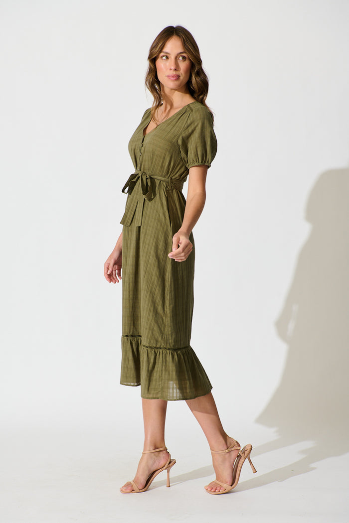 Zafira Maxi Dress in Khaki Cotton side