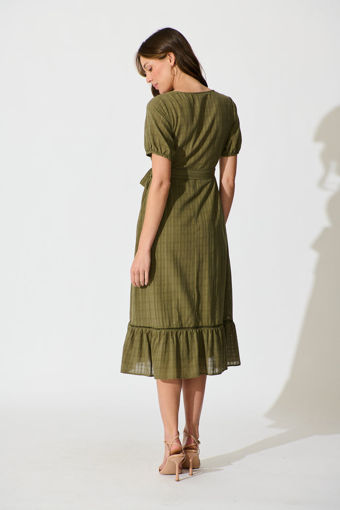 Zafira Maxi Dress in Khaki Cotton