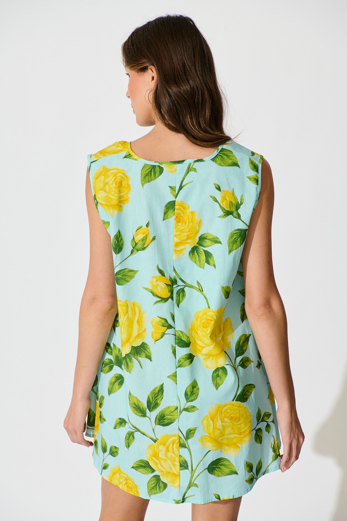 Lemon Drop Dress in Blue with Lemon Yellow Floral Cotton