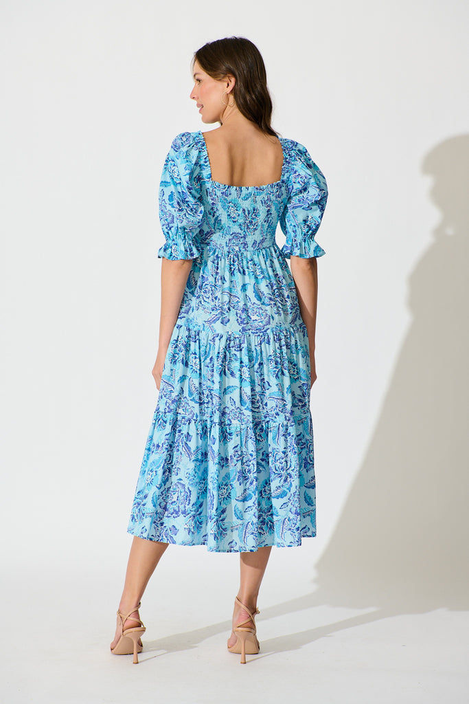 Rahima Midi Dress in Blue Floral Cotton back