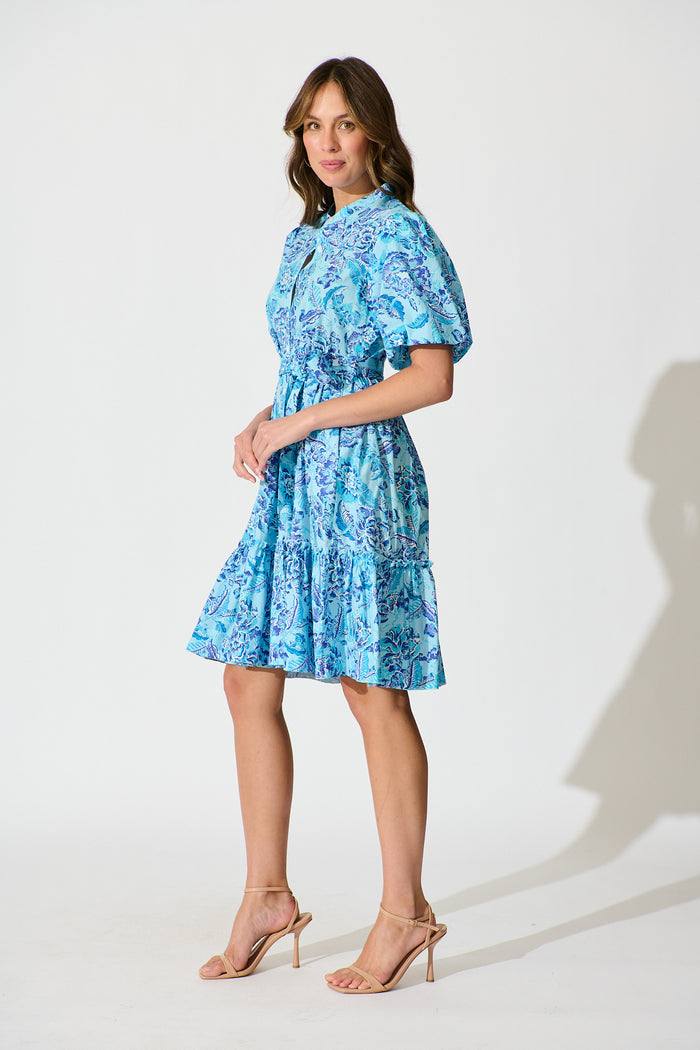 Seraya Dress in Blue Floral Cotton side