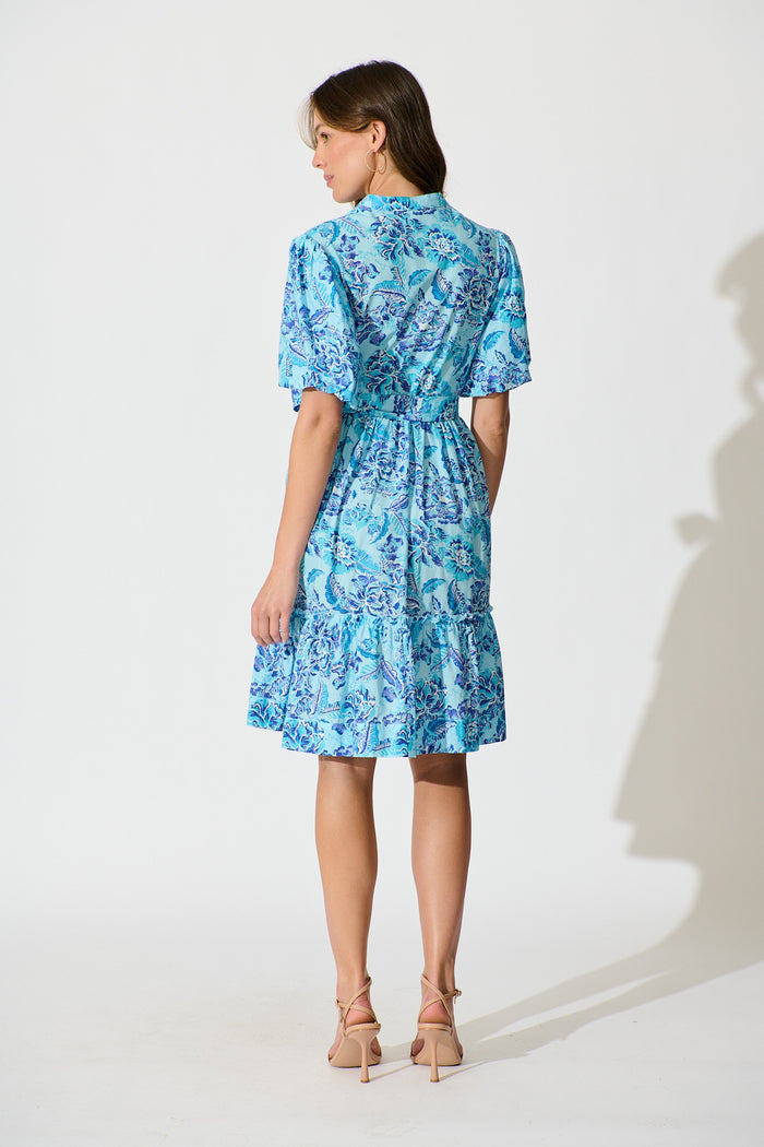 Seraya Dress in Blue Floral Cotton back