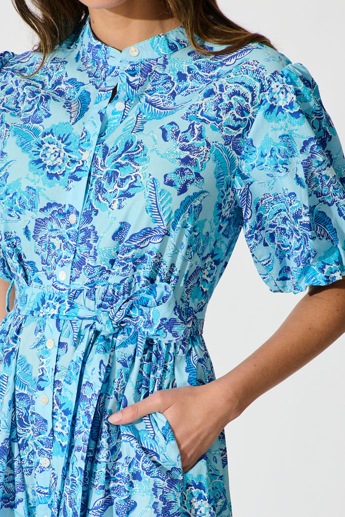 Seraya Dress in Blue Floral Cotton detail