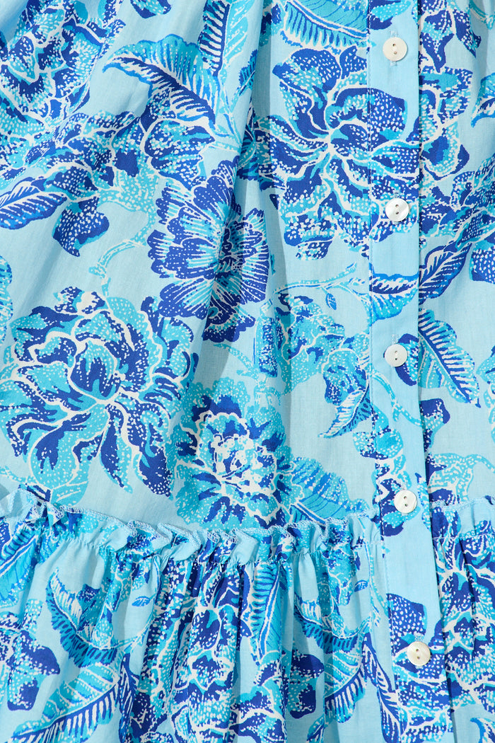 Seraya Dress in Blue Floral Cotton fabric