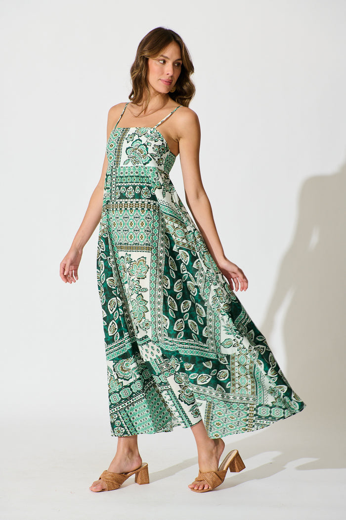 Lova Maxi Sundress in Green and White Patchwork Cotton side