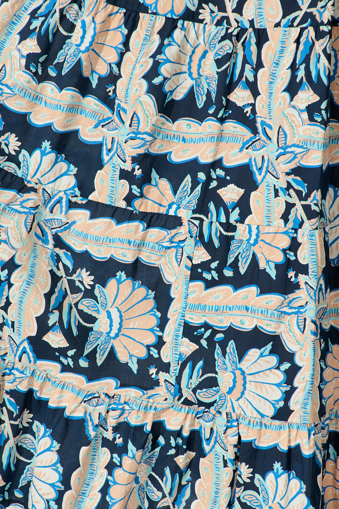 Larah Midi Dress in Navy Multi Floral Cotton fabric