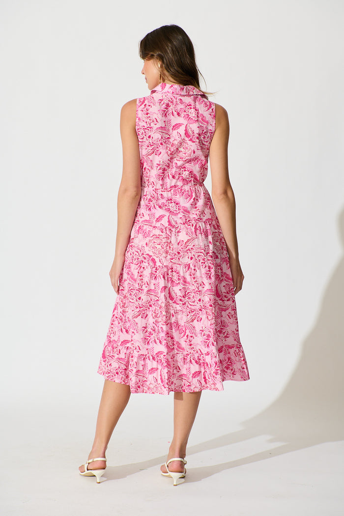 Larah Midi Dress in Pink Floral Cotton back