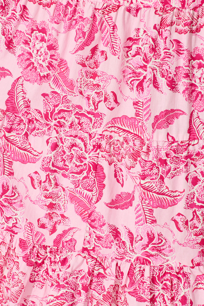 Larah Midi Dress in Pink Floral Cotton fabric