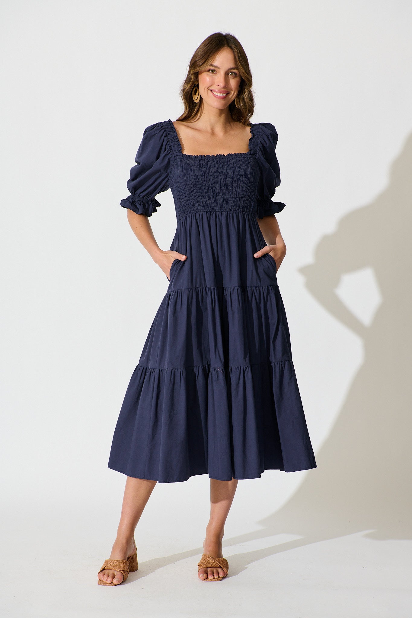Rahima Midi Dress in Navy Cotton full length