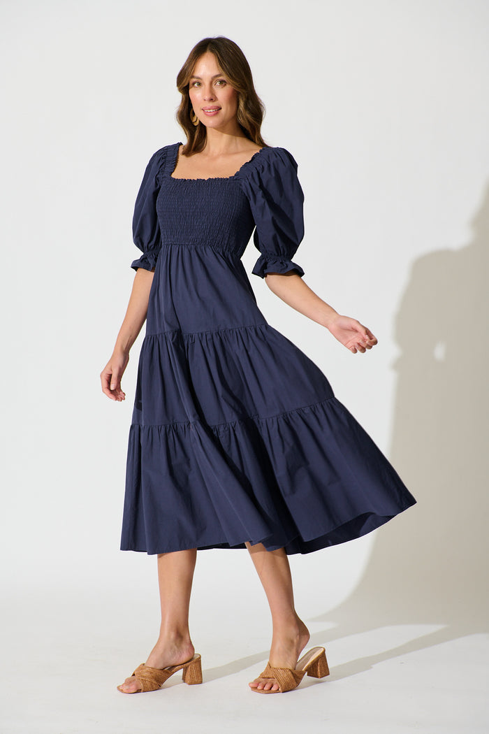 Rahima Midi Dress in Navy Cotton side