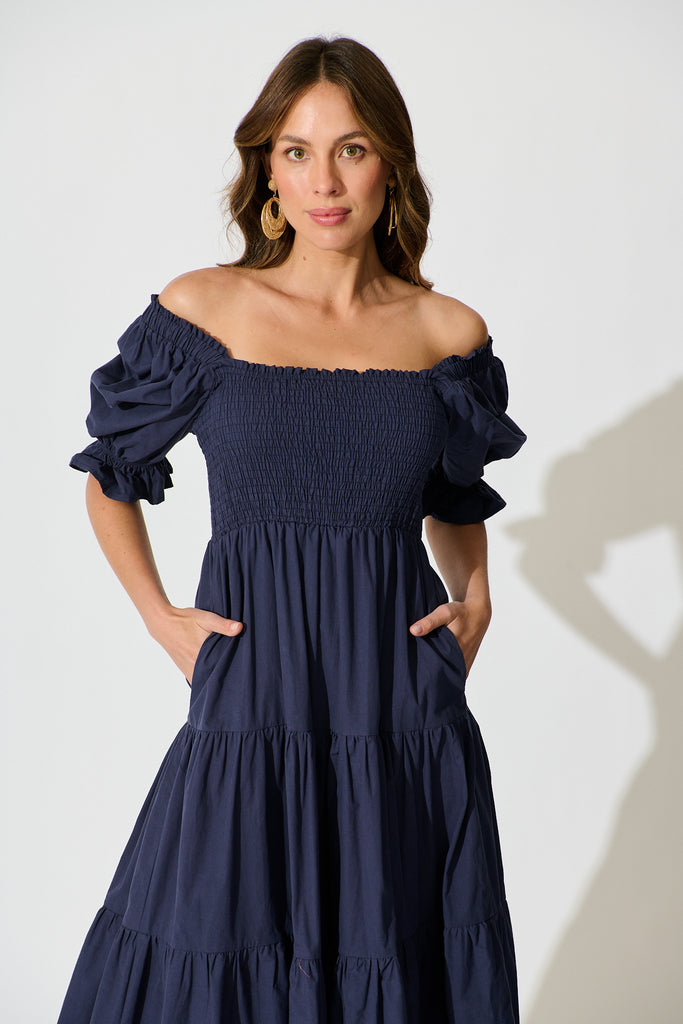 Rahima Midi Dress in Navy Cotton front