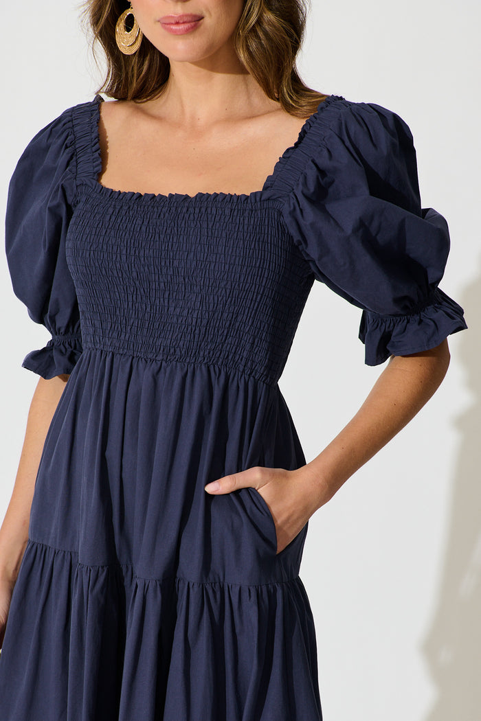 Rahima Midi Dress in Navy Cotton detail