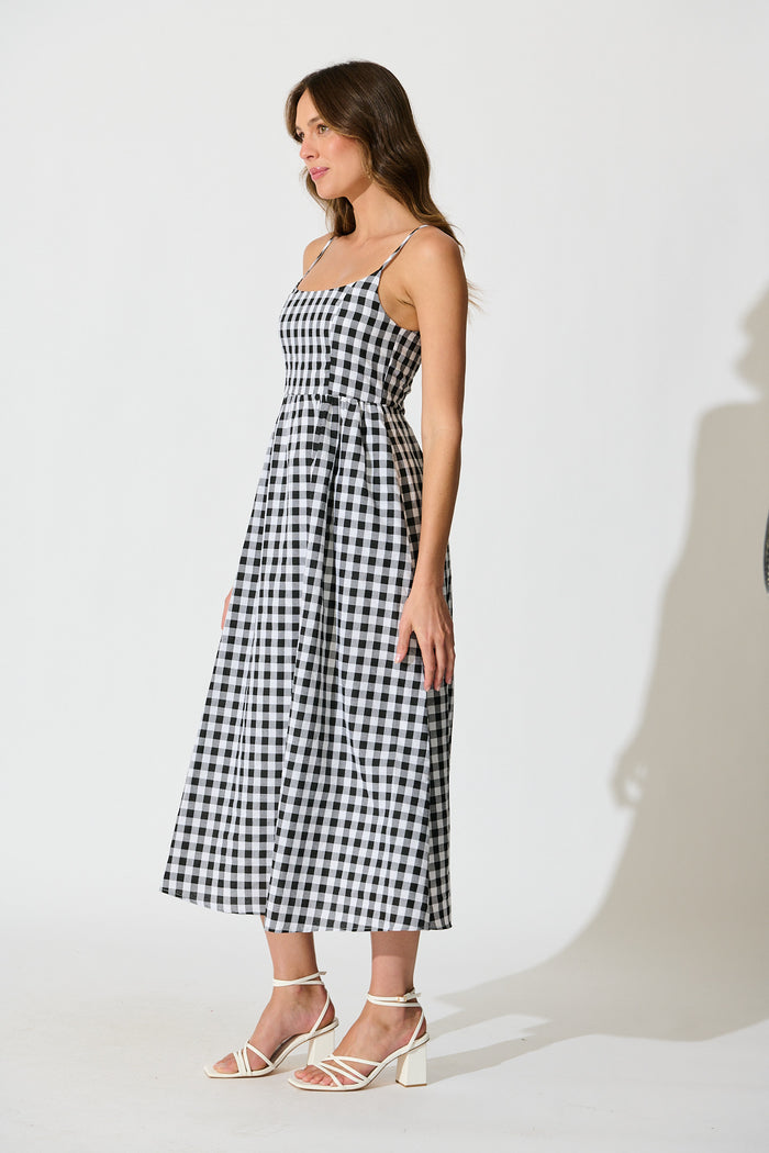 Emmy Maxi Sundress In Black Gingham Cotton Blend side