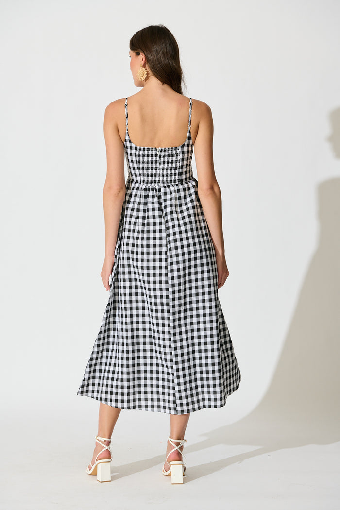 Emmy Maxi Sundress In Black Gingham Cotton Blend back