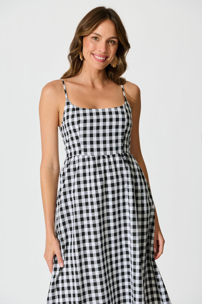Emmy Maxi Sundress In Black Gingham Cotton Blend front