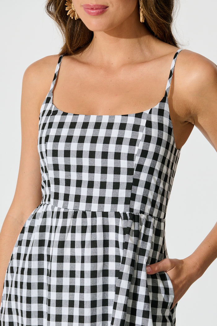 Emmy Maxi Sundress In Black Gingham Cotton Blend detail
