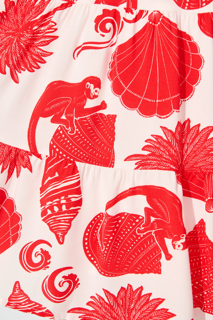 Katarina Wrap Dress in Off White with Red Shell Print fabric