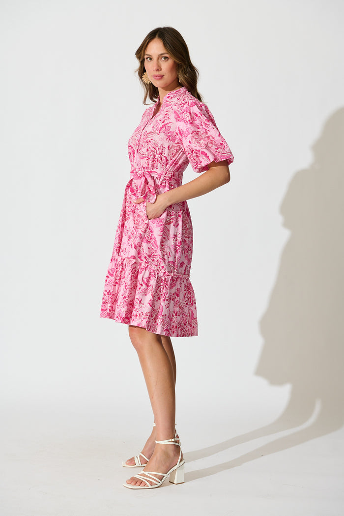 Seraya Dress in Pink Floral Cotton side