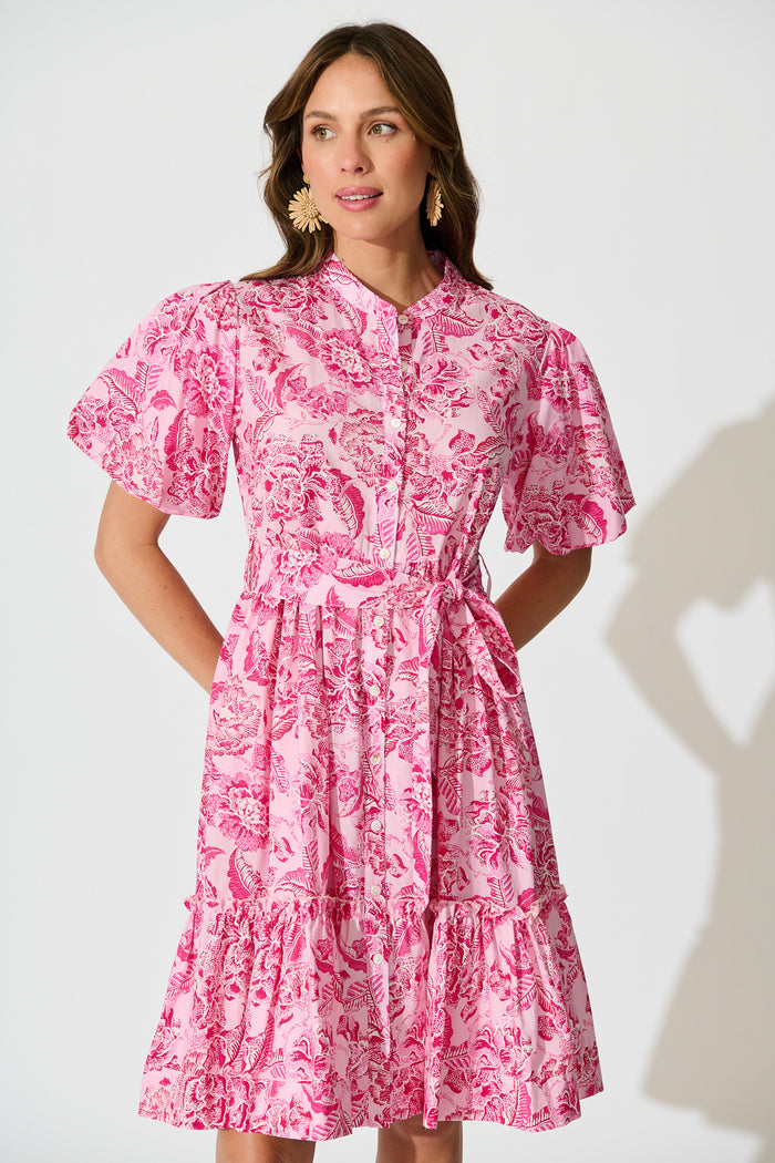Seraya Dress in Pink Floral Cotton front
