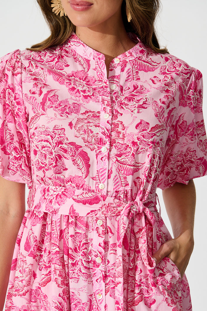 Seraya Dress in Pink Floral Cotton detail