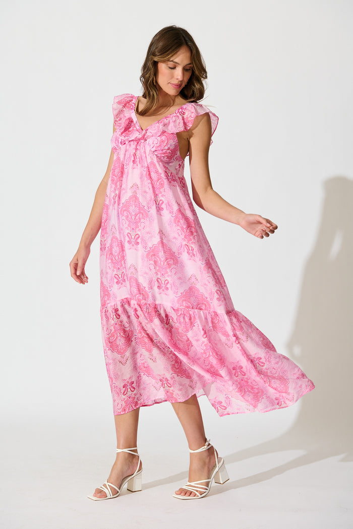 Katriel Maxi Dress in Pink Paisley side