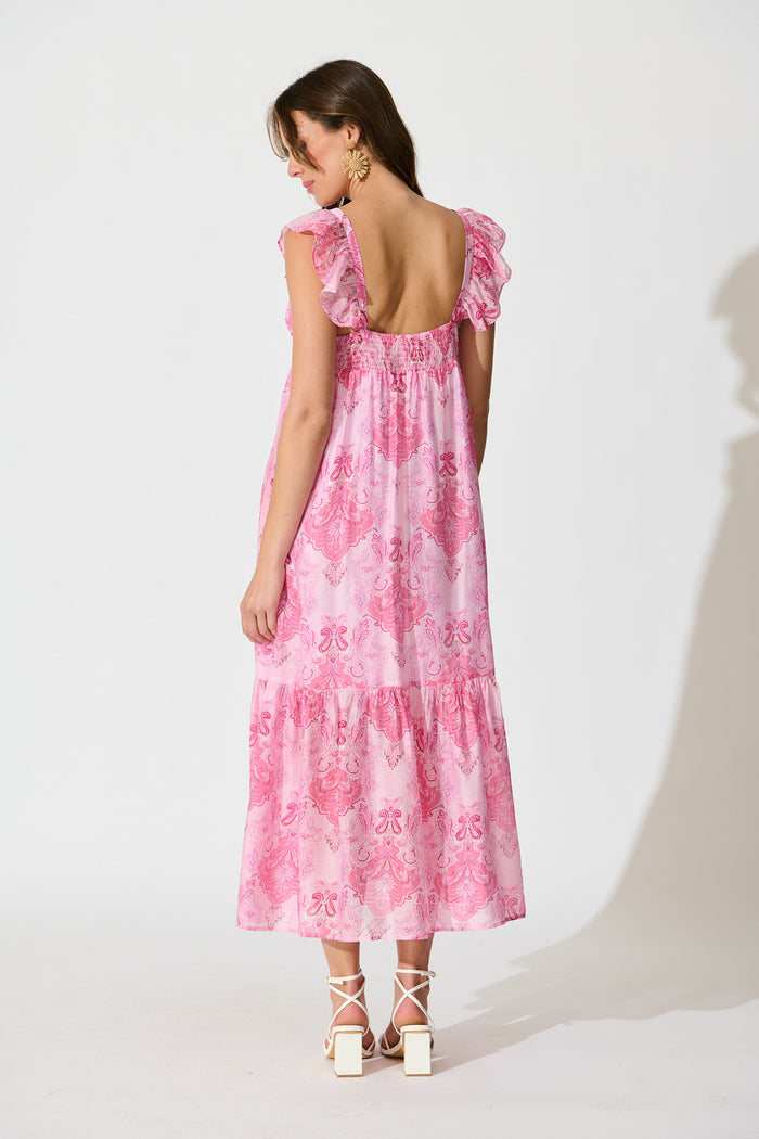 Katriel Maxi Dress in Pink Paisley back