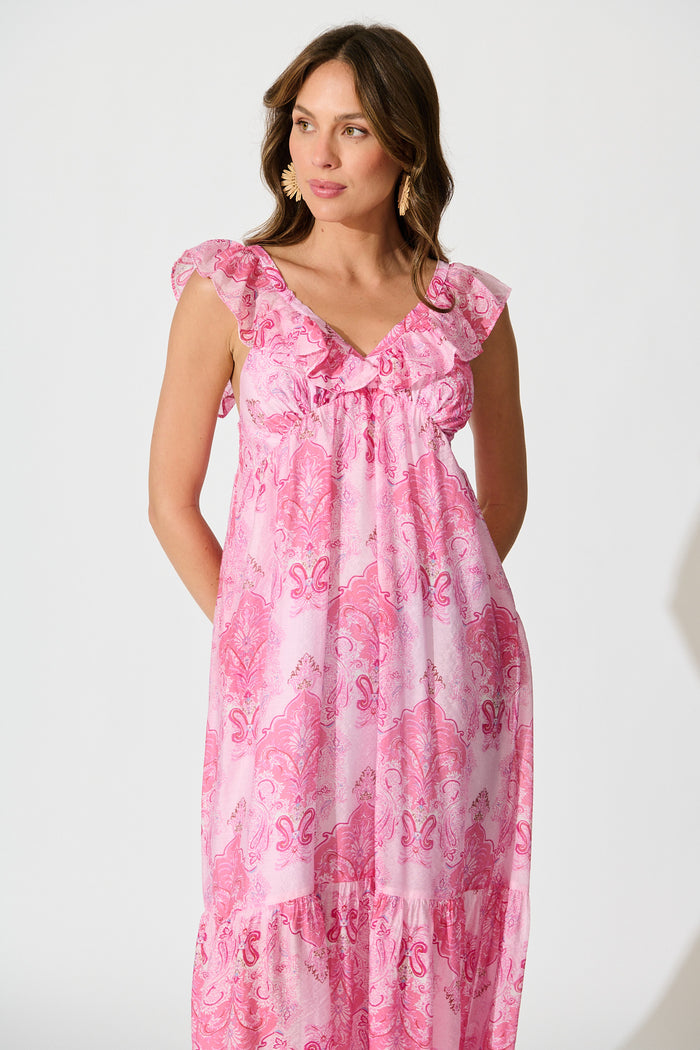 Katriel Maxi Dress in Pink Paisley front