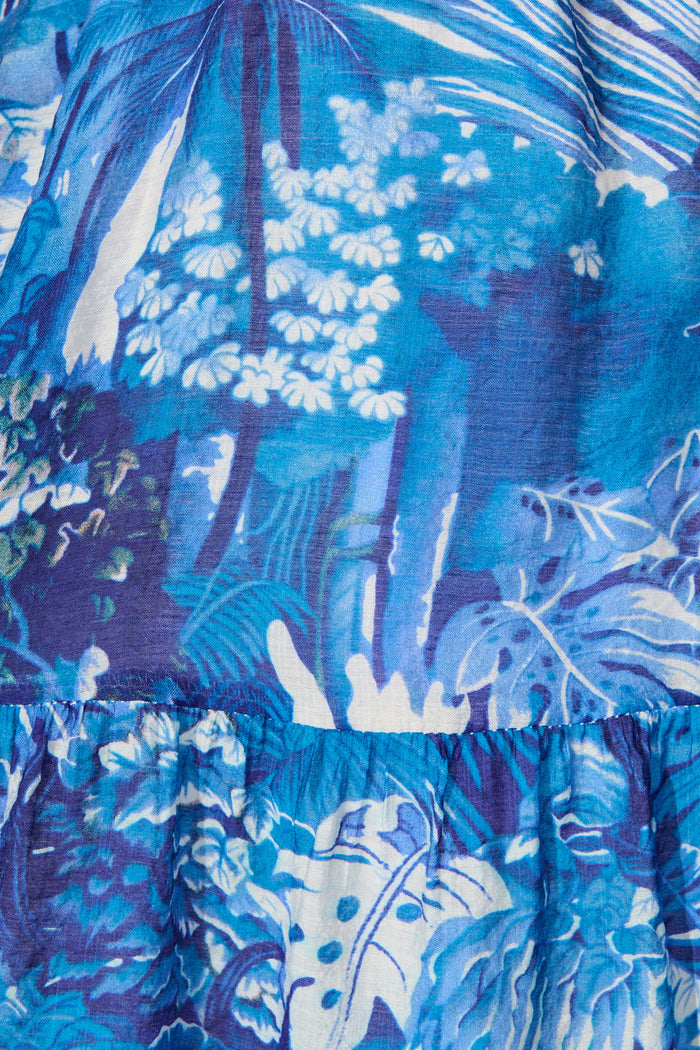 Allyza Dress in in Blue and White Leaf Cotton Blend fabric