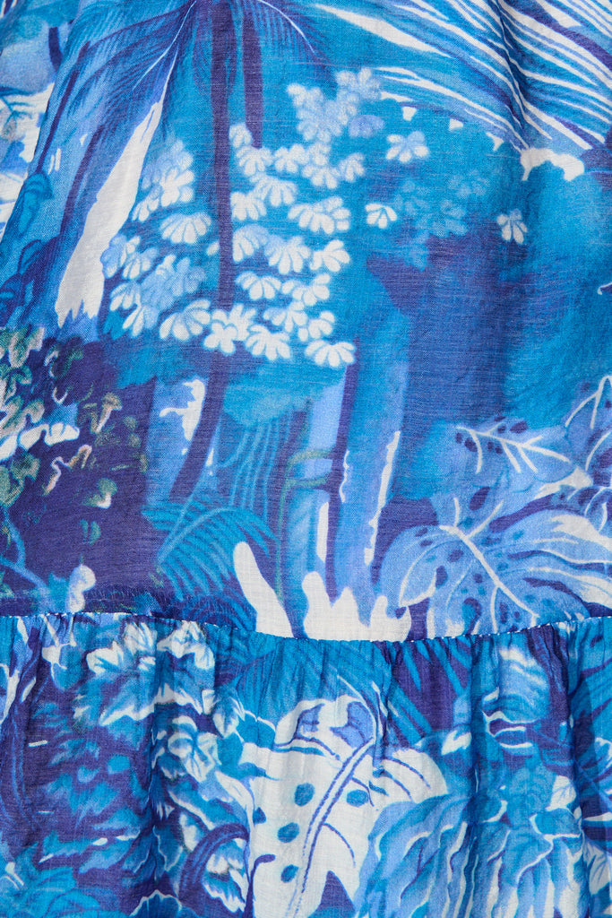 Allyza Dress in in Blue and White Leaf Cotton Blend fabric