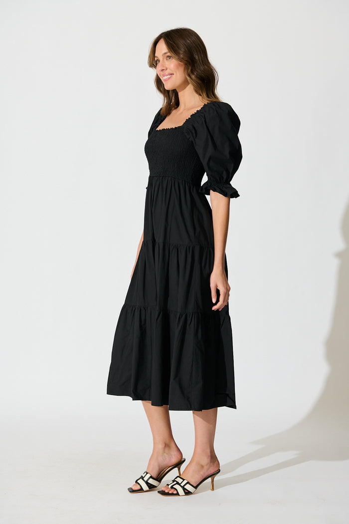 Rahima Midi Dress in Black Cotton side