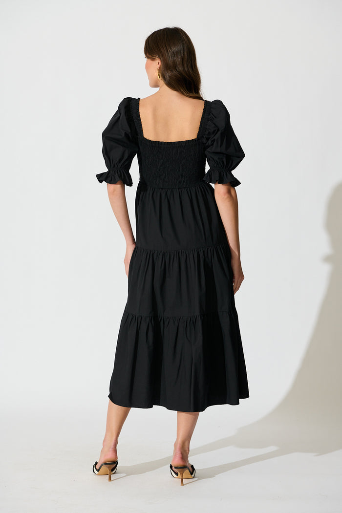 Rahima Midi Dress in Black Cotton back