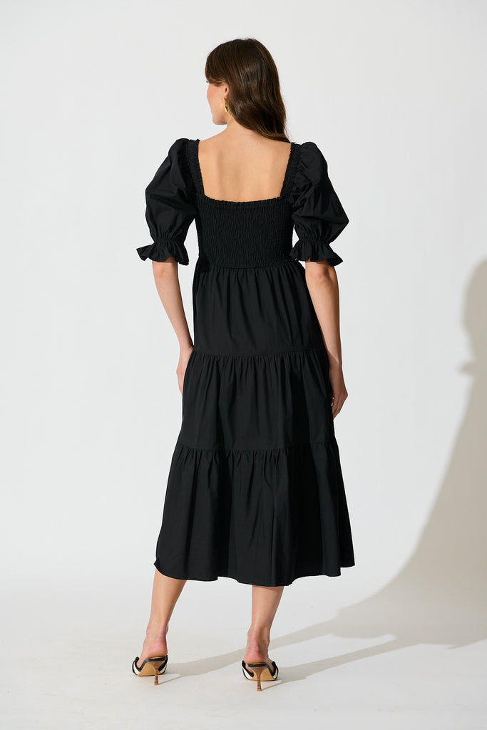 Rahima Midi Dress in Black Cotton back