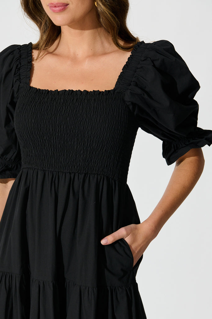 Rahima Midi Dress in Black Cotton detail