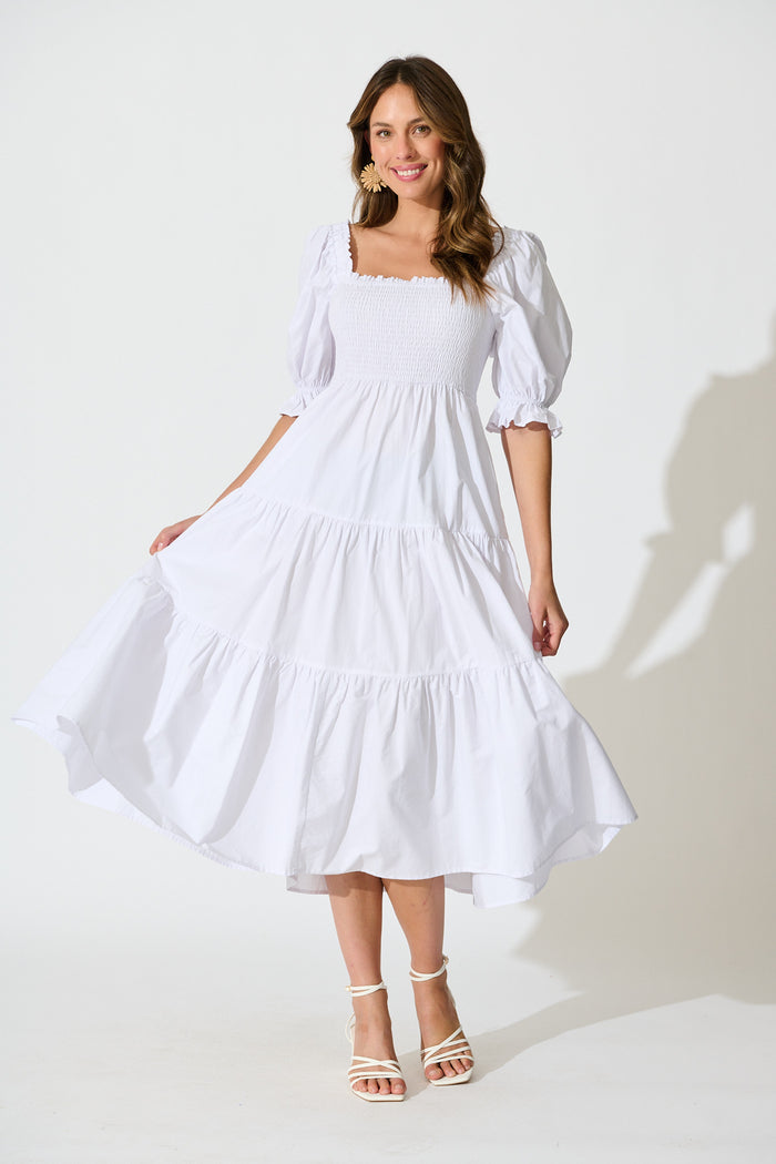 Rahima Midi Dress in White Cotton full length