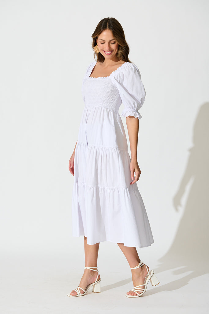 Rahima Midi Dress in White Cotton side