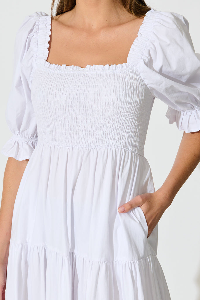 Rahima Midi Dress in White Cotton detail