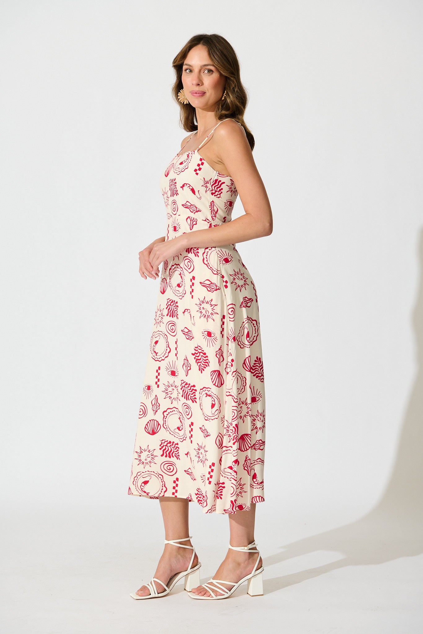 briella midi dress Briella Midi Sundress in Cream with Red Print
