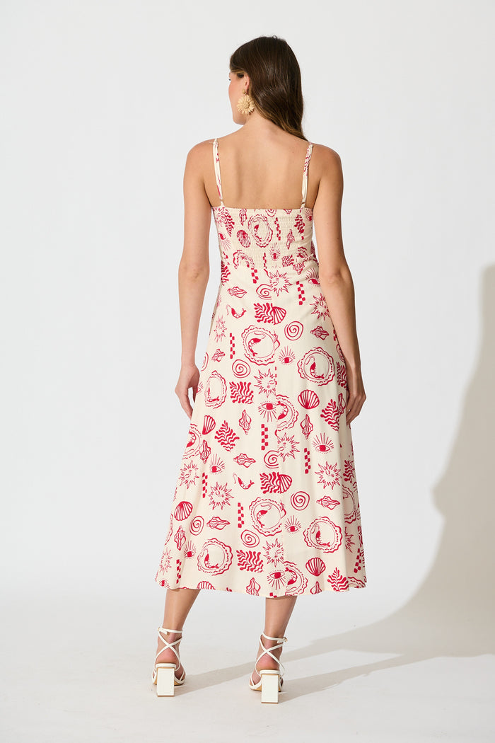 Briella Midi Sundress in Cream with Red Print back