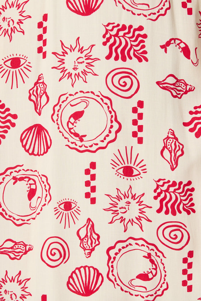 Briella Midi Sundress in Cream with Red Print fabric
