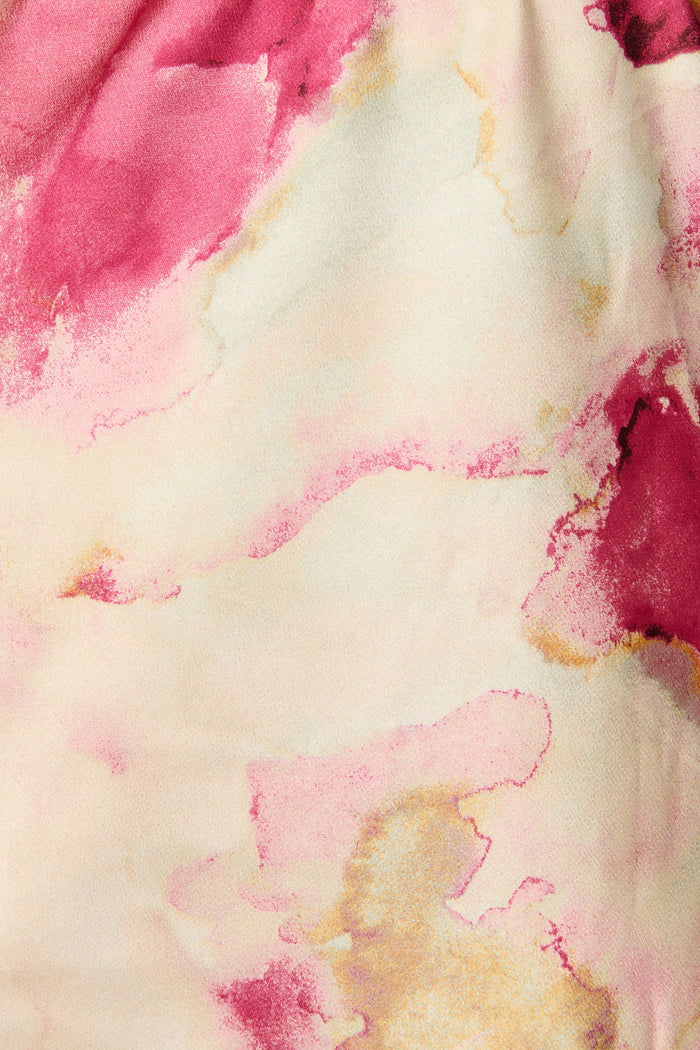 Shayla Off Shoulder Dress in Magenta Watercolour Satin fabric
