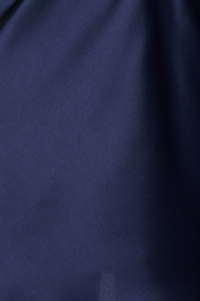 Divine Glamour Off Shoulder Dress in Navy Satin fabric