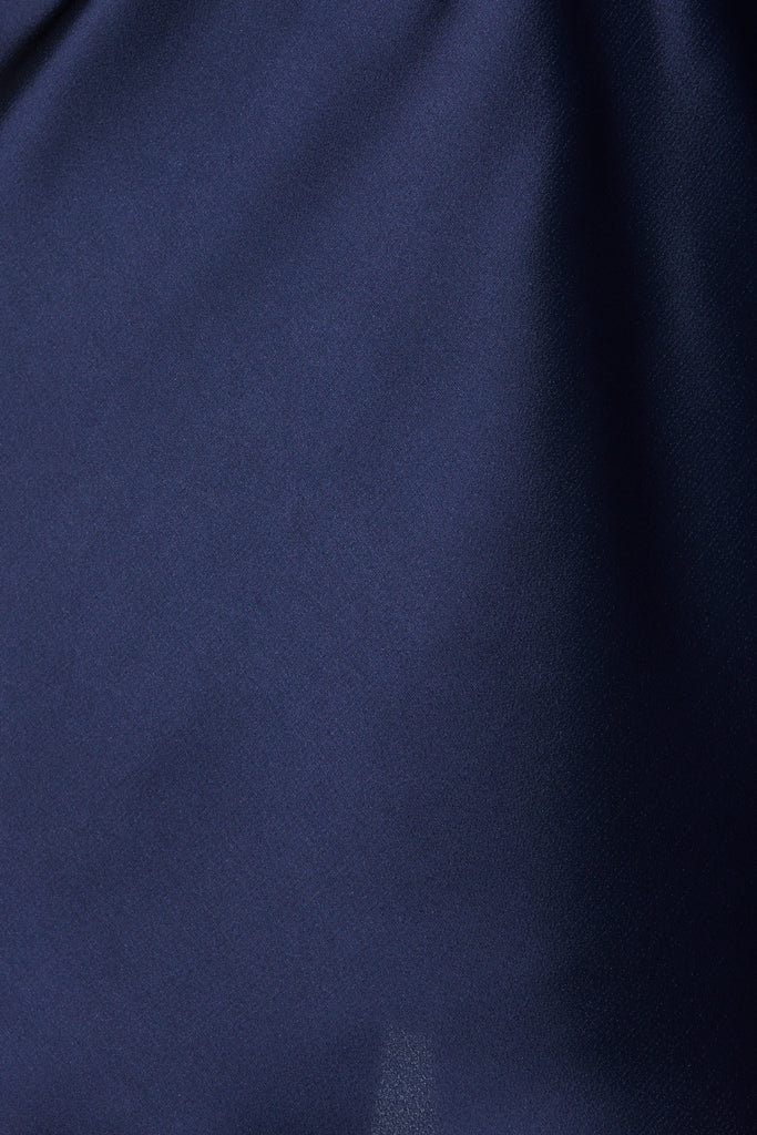 Divine Glamour Off Shoulder Dress in Navy Satin fabric